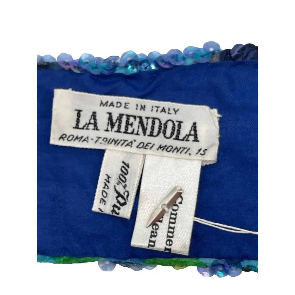 Vintage La Mendola August Mod Heart Hand Beaded Blue Pure Silk Chiffon Belt